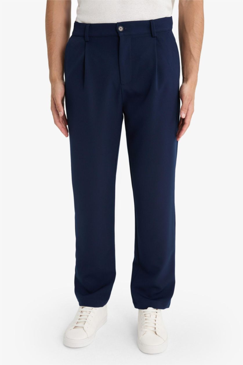 Man NAVY Straight Fit Regular Hem Trousers