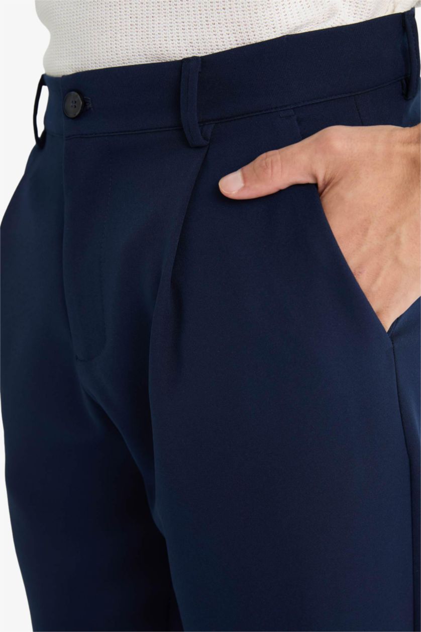 Man NAVY Straight Fit Regular Hem Trousers