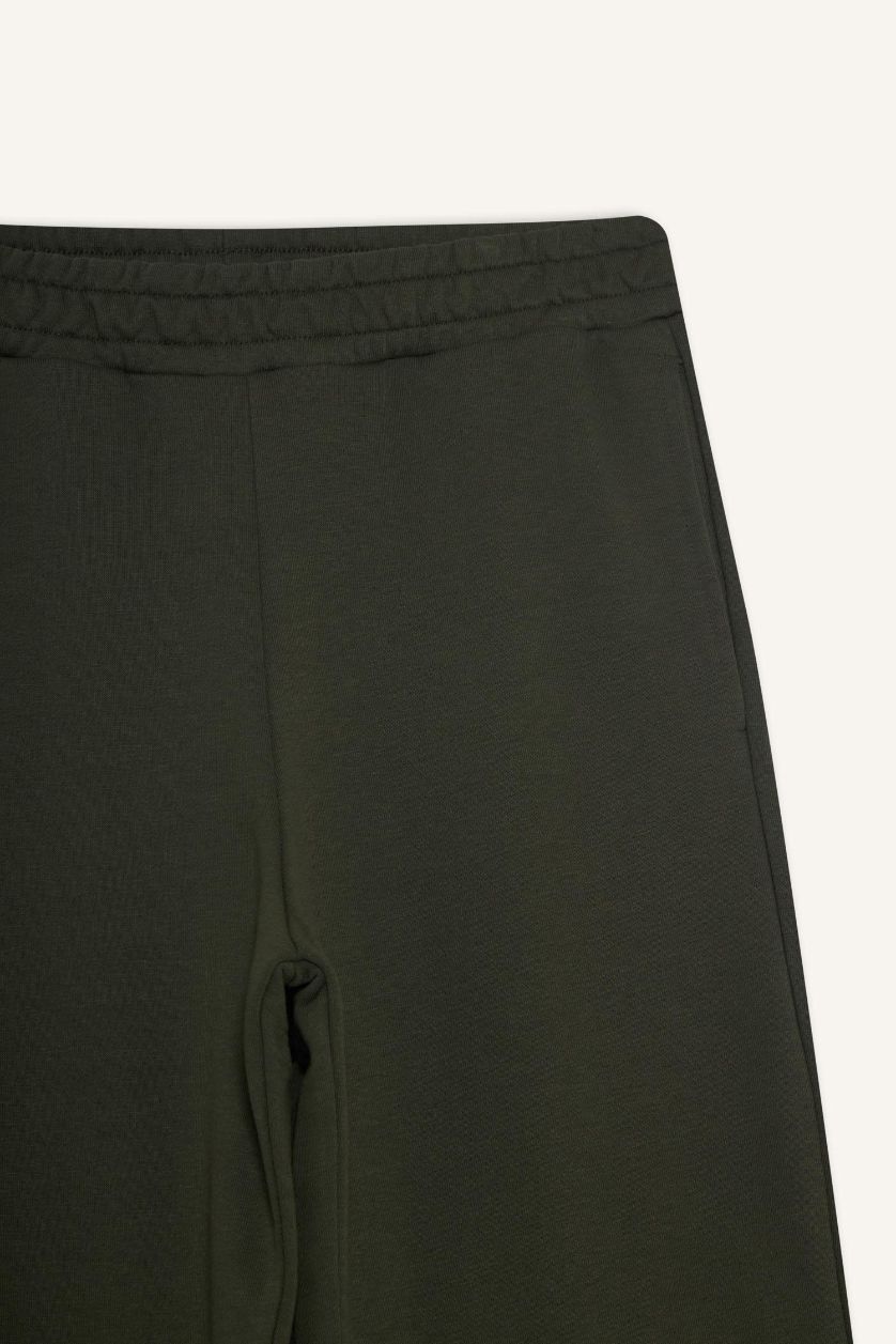 حريمي كاكي غامق بنطلون سويت بانتس سادة بيزك قصة مستقيمة وخصر مطاطي