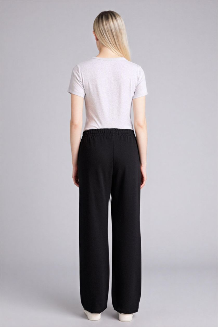 Kadın Siyah Straight Fit Beli Lastikli Basic Düz Cepli Eşofman Altı