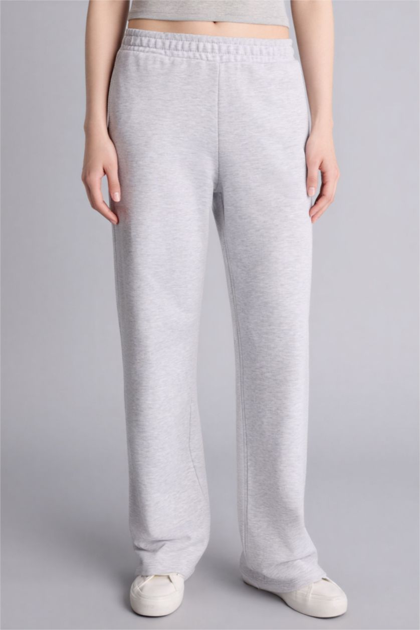 Woman Grey Melange Straight Fit Basic Trousers