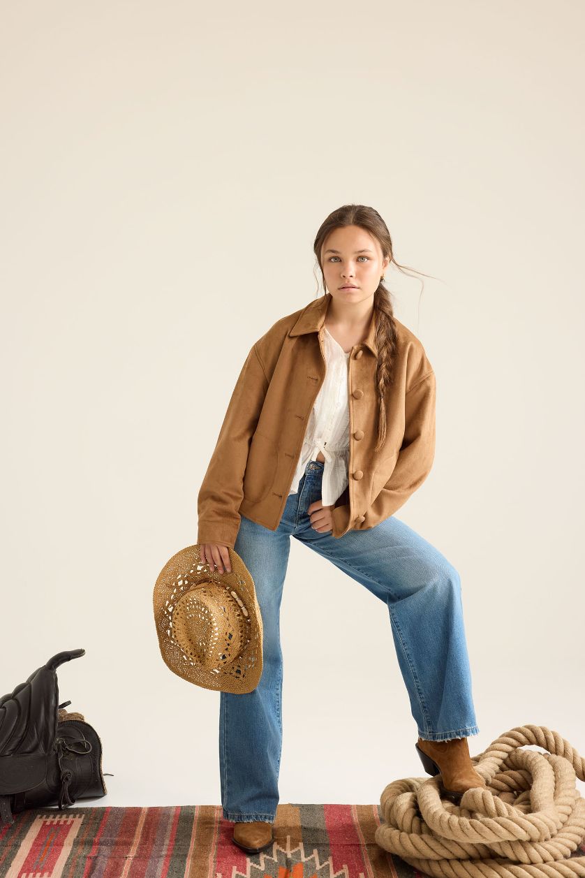 GIRLS & TEENS Camel Girl Crew Neck Puffer Jacket