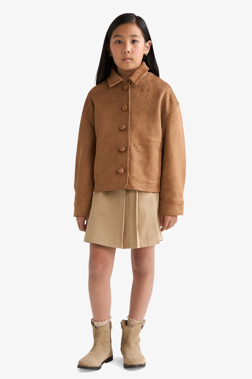 GIRLS & TEENS Camel Girl Crew Neck Puffer Jacket