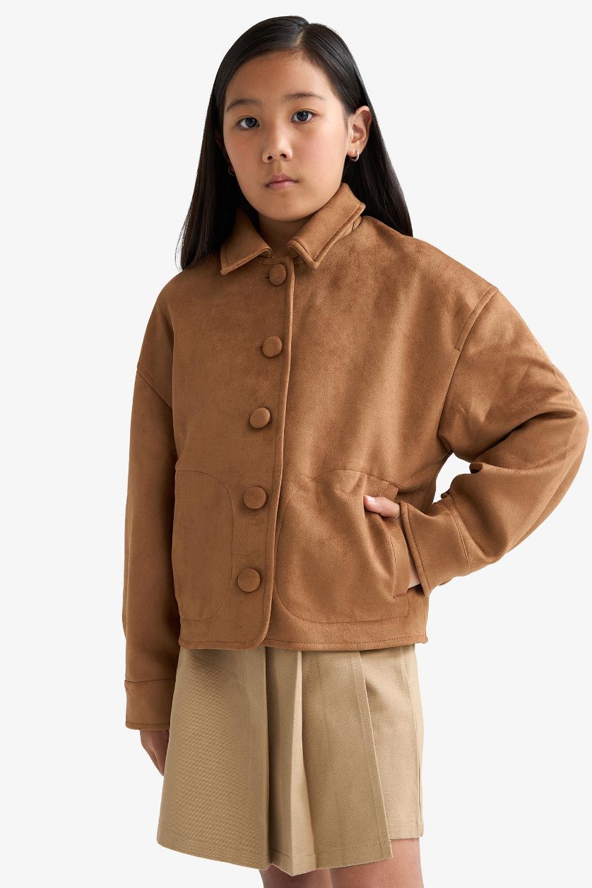 GIRLS & TEENS Camel Girl Crew Neck Puffer Jacket