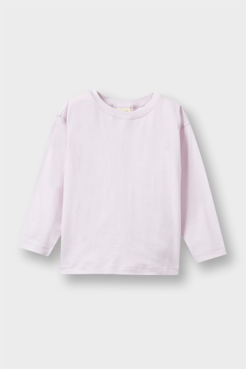 Kız Bebek Pembe Bisiklet Yaka 2'li Uzun Kollu Tişört Kız Bebek