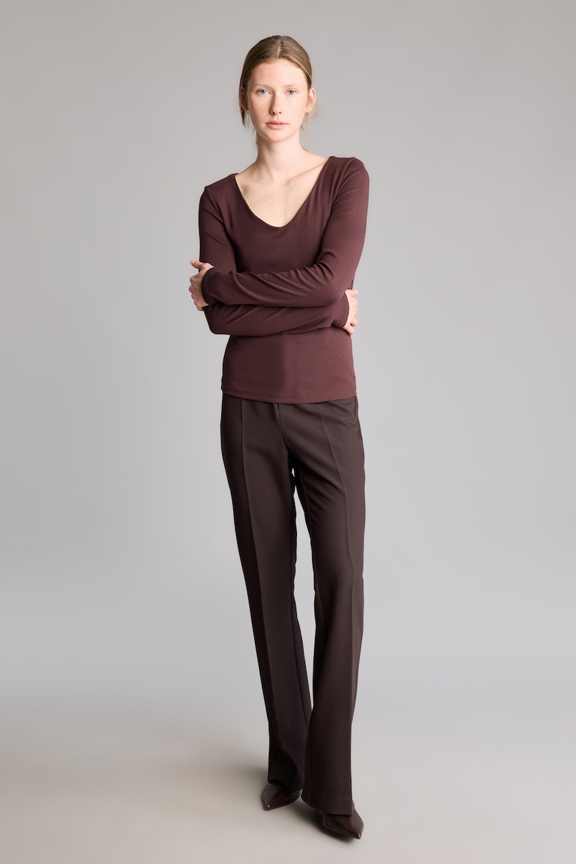 Women Brown Slim Fit modal Long Sleeve T-Shirt