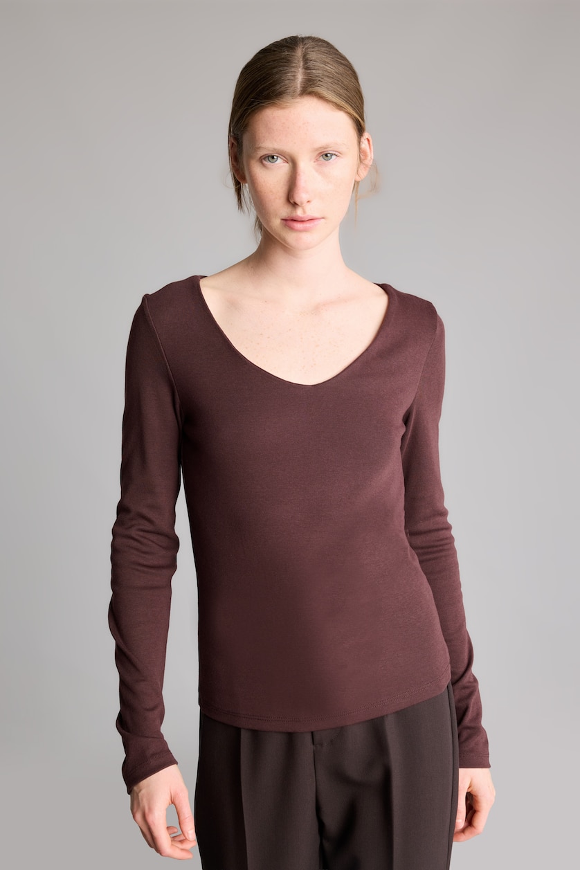 Women Brown Slim Fit modal Long Sleeve T-Shirt