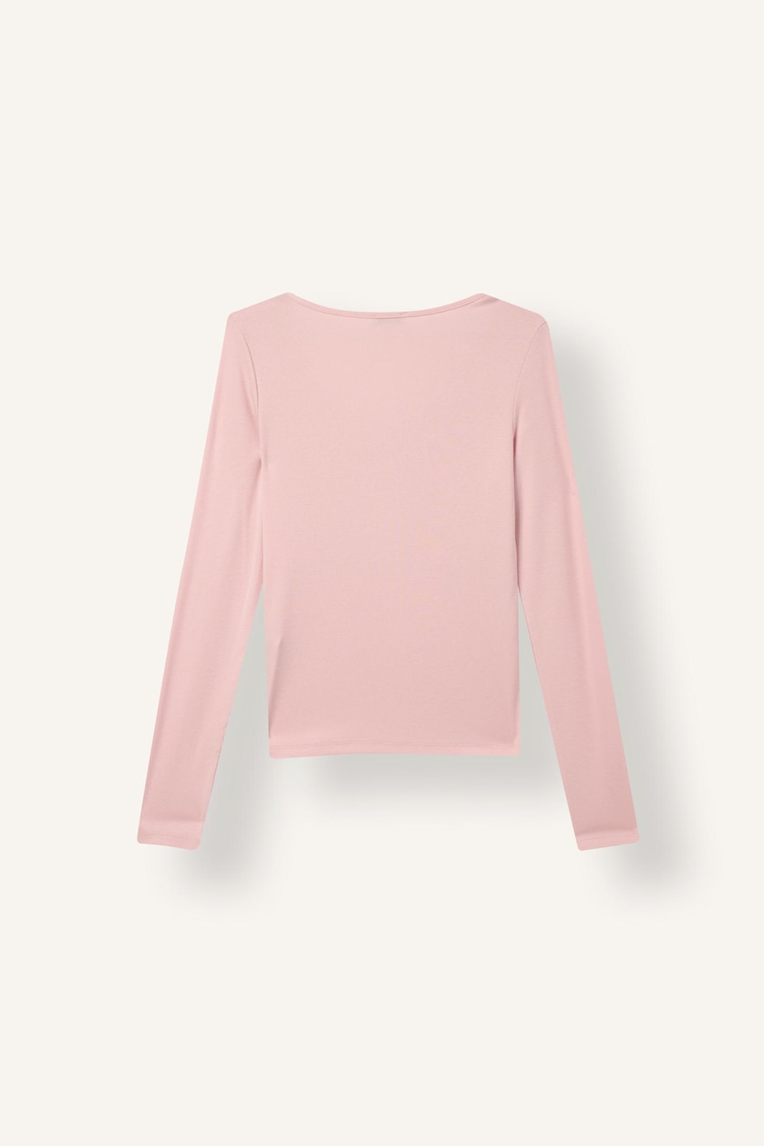 Kadın Açık Pembe Slım Fıt Basıc Düz Modal Uzun Kollu Basic Tişört