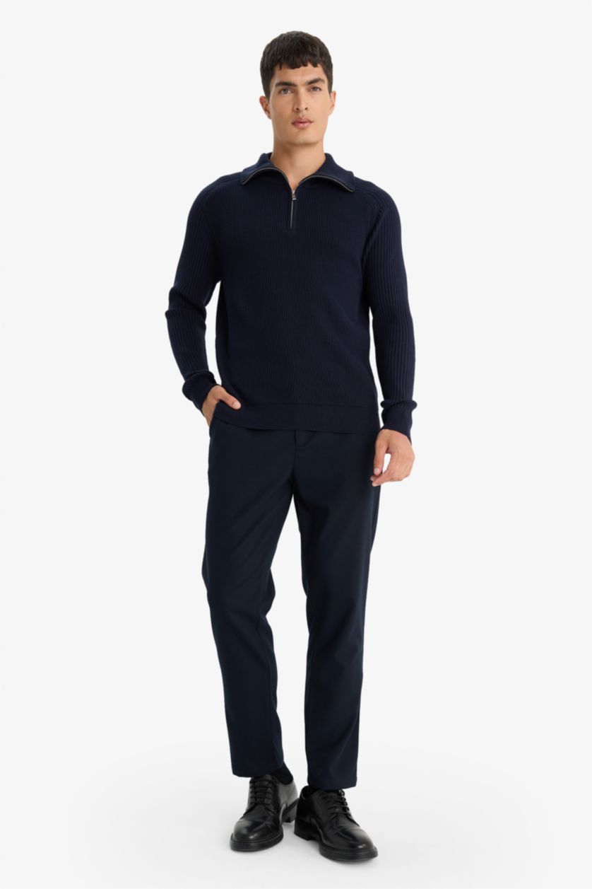 Man NAVY Standard Fit Zippered Stand Collar Knit Pullover