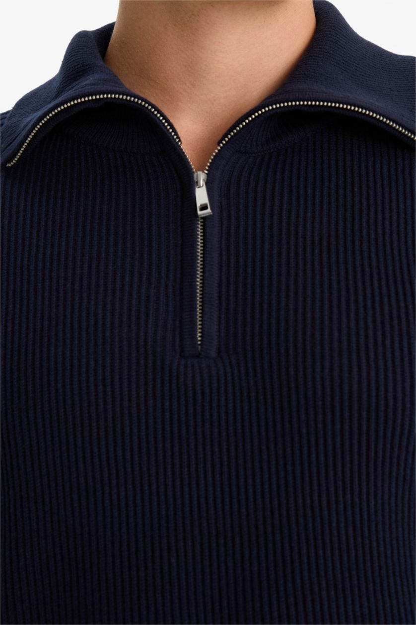 Man NAVY Standard Fit Zippered Stand Collar Knit Pullover