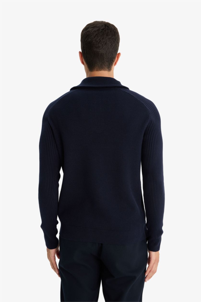 Man NAVY Standard Fit Zippered Stand Collar Knit Pullover
