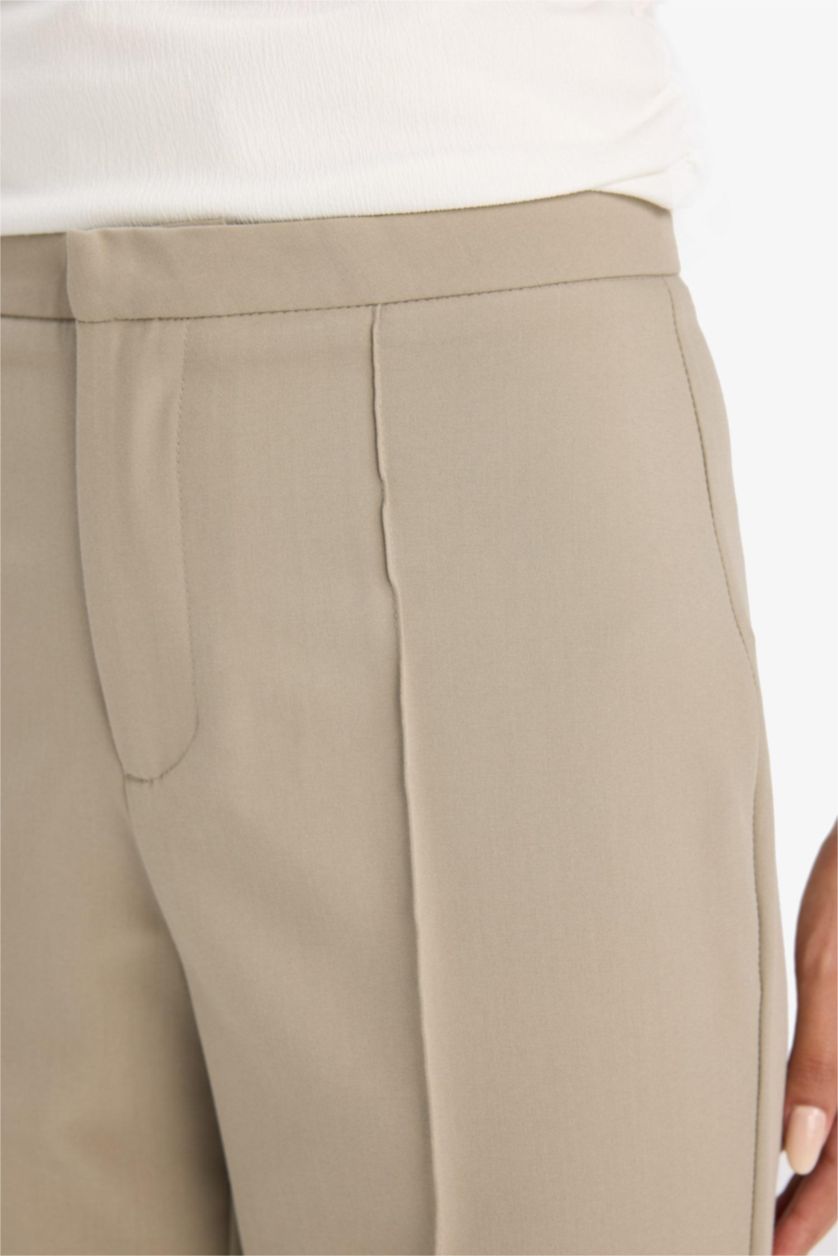 Kadın Açık Haki Flare Fıt Fermuarlı Yüksek Bel Uzun Boy Pantolon