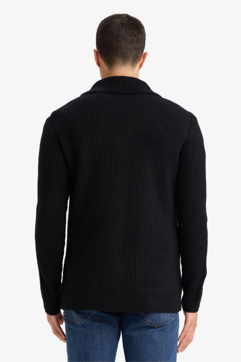 HOMME Noir Cardigan en tricot à col blazer Coupe Standard