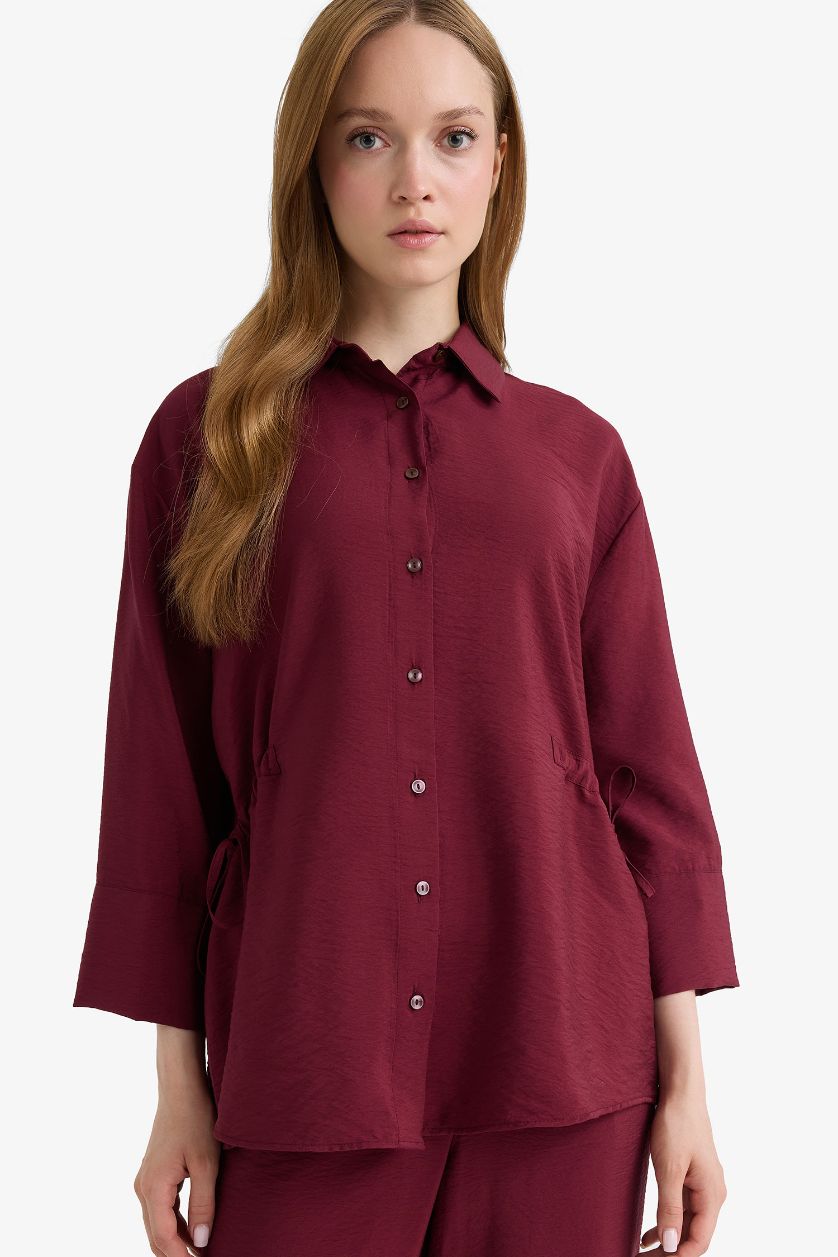 WOMAN Bordeaux Relax Fit Shirt Collar Long Sleeve Shirt