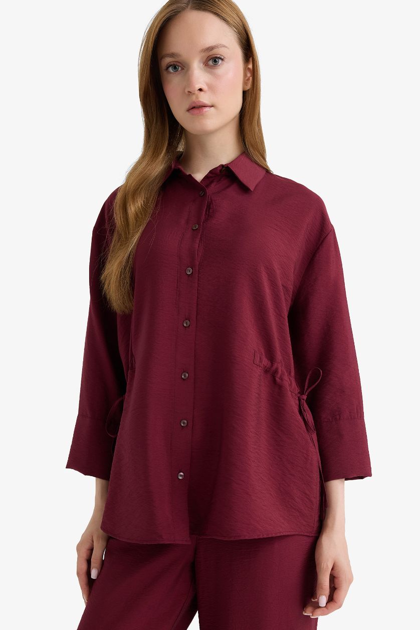 WOMAN Bordeaux Relax Fit Shirt Collar Long Sleeve Shirt