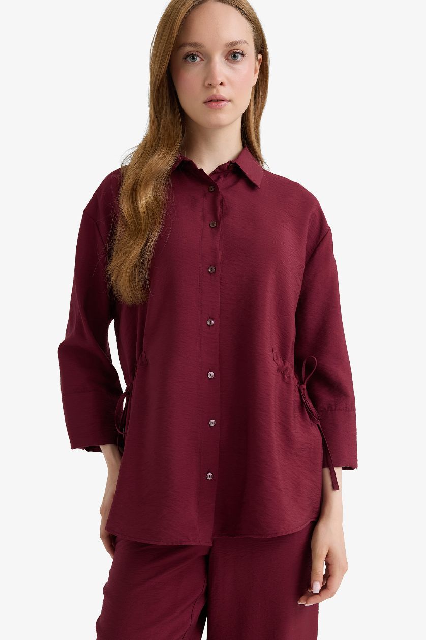 WOMAN Bordeaux Relax Fit Shirt Collar Long Sleeve Shirt