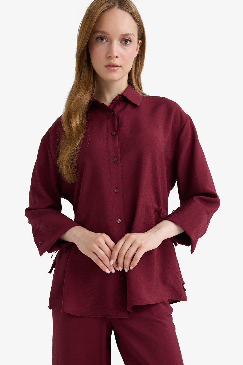 WOMAN Bordeaux Relax Fit Shirt Collar Long Sleeve Shirt