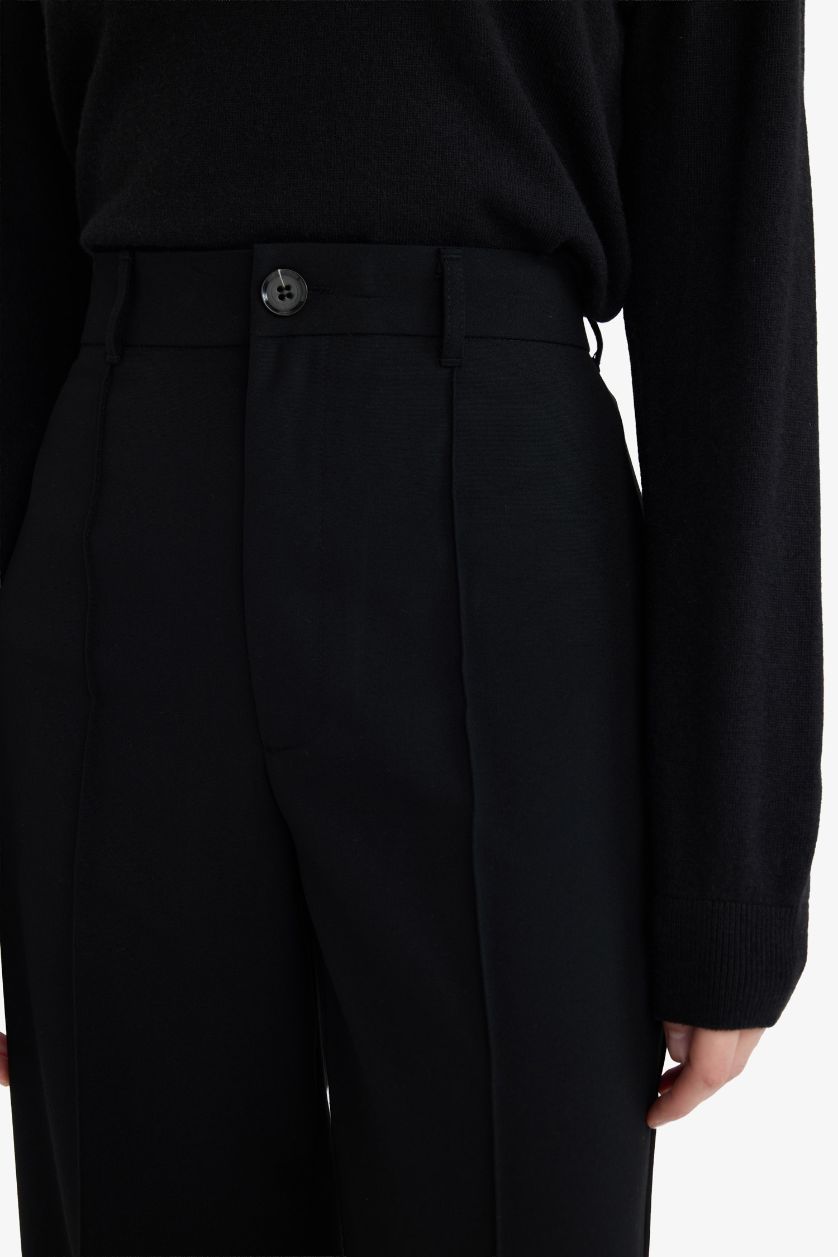 Kadın Siyah Straıght Fıt Yüksek Bel Düz Paça Twill Pantolon