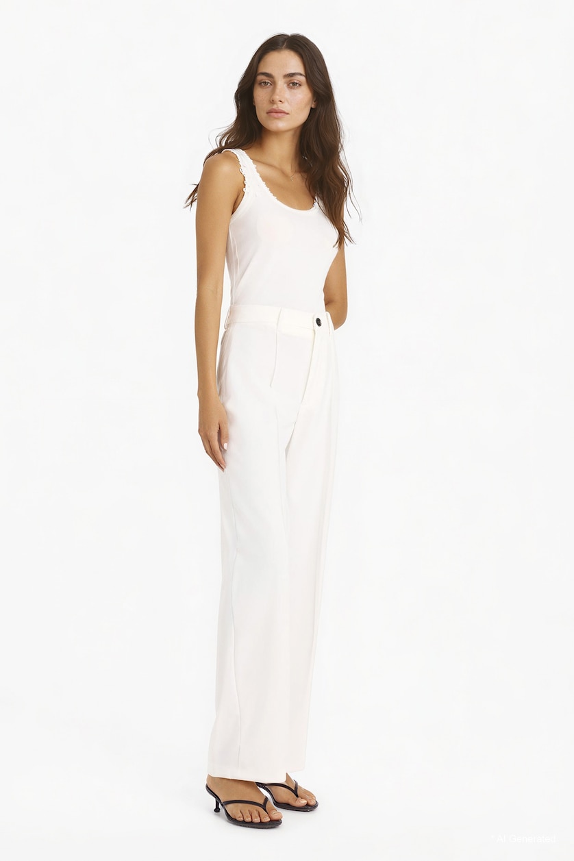 Women Ecru High Waist Straight Fit Trousers