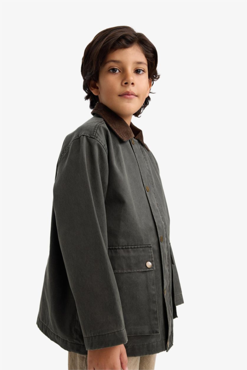 BOYS & TEENS Khaki جاكيت اولادي وتر بروف بياقة بولو