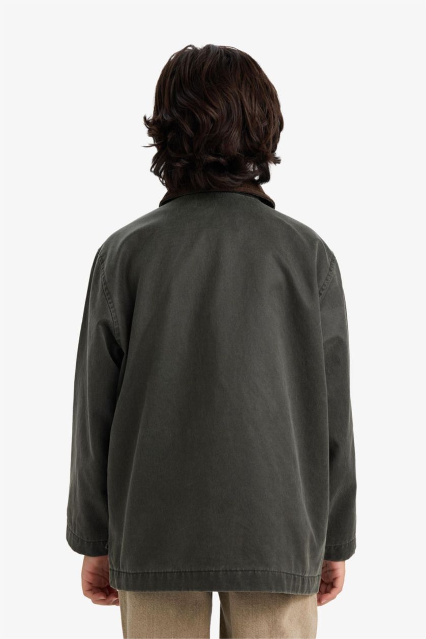 BOYS & TEENS Khaki جاكيت اولادي وتر بروف بياقة بولو