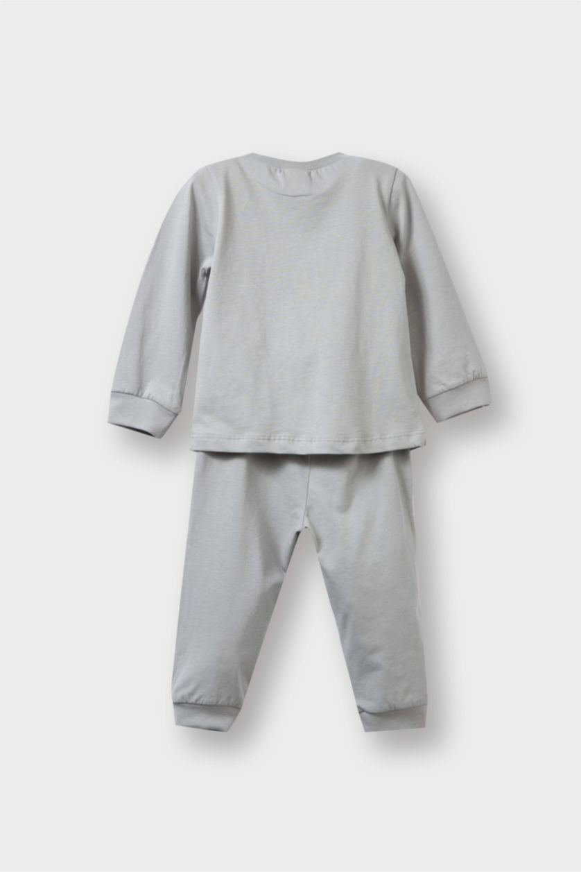 Erkek Bebek Ekru 4'lü Pijama Takımı Safari Baskılı Uzun Kollu Penye Üst Uzun Alt Erkek Bebek