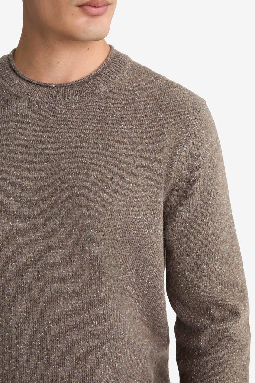 Erkek Vizon Standart Fıt Bisiklet Yaka Triko Kazak