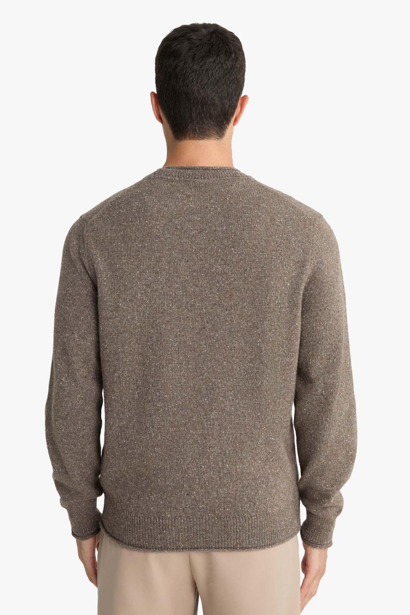 Erkek Vizon Standart Fıt Bisiklet Yaka Triko Kazak