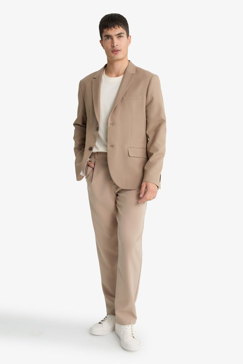 Erkek Vizon Slim Fit Dar Kesim Twill Düğmeli Blazer Ceket