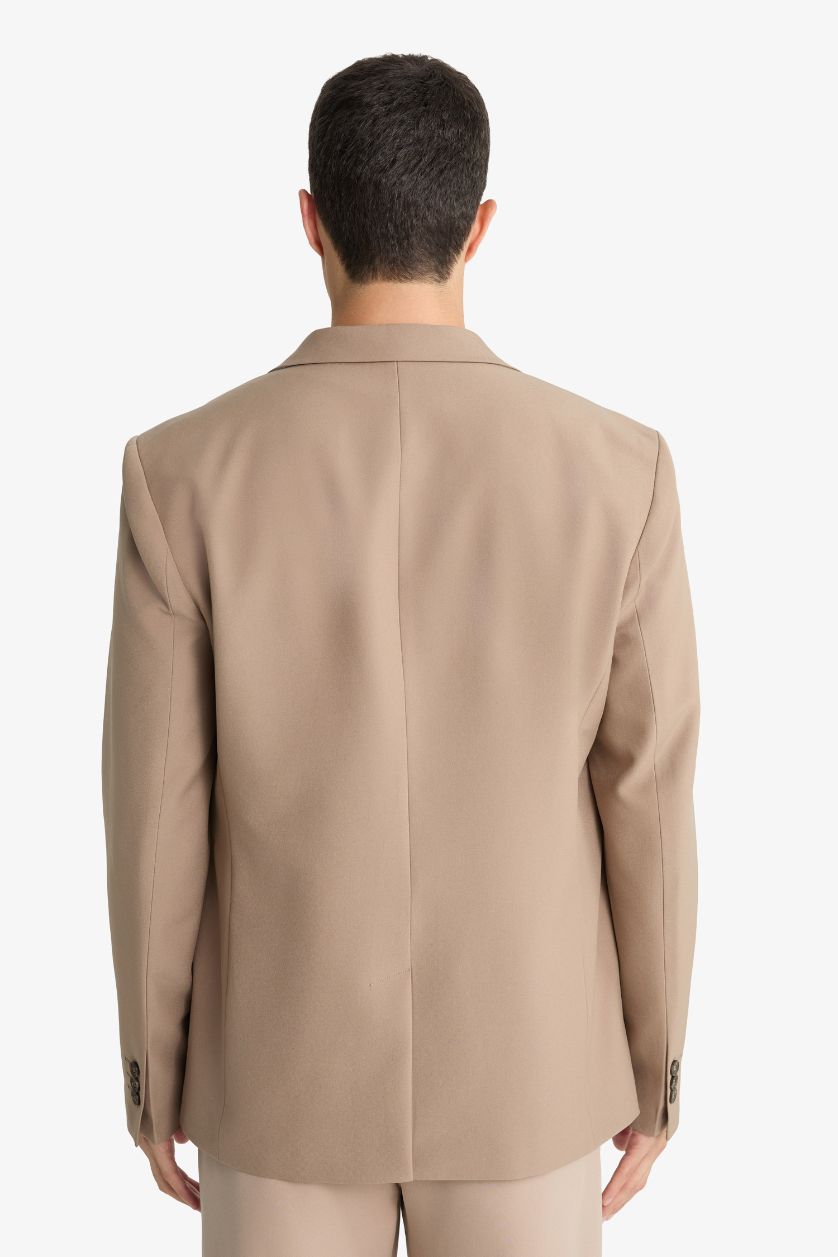 Erkek Vizon Slim Fit Dar Kesim Twill Düğmeli Blazer Ceket