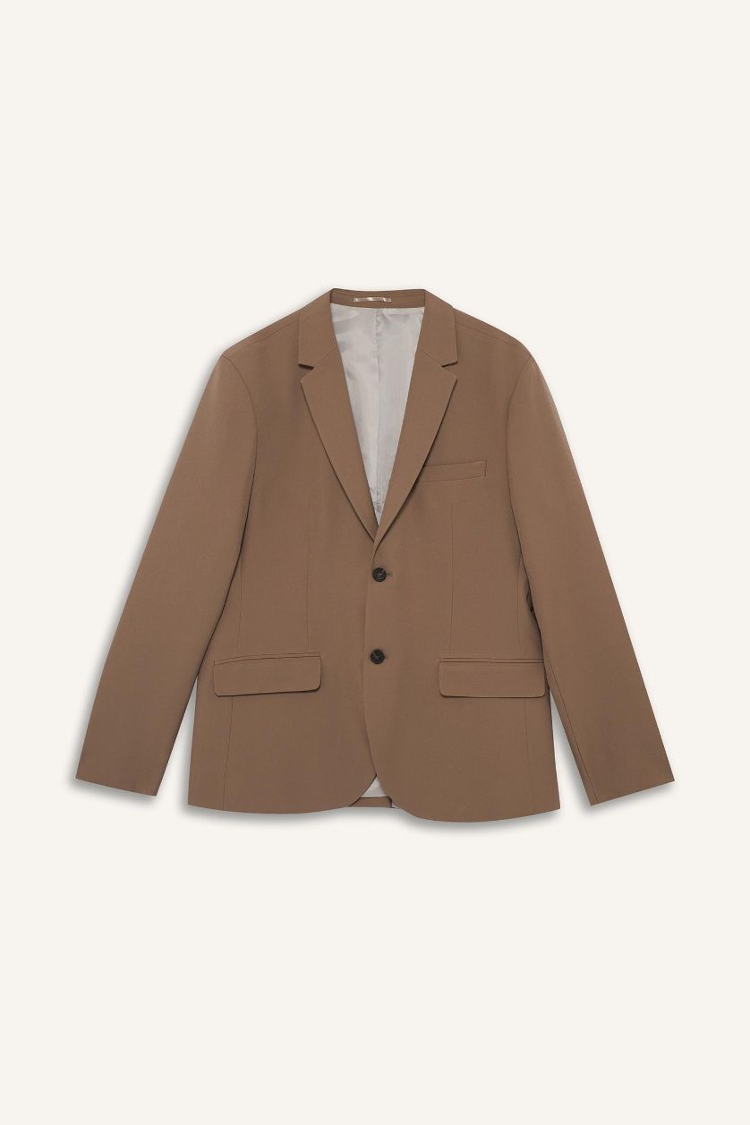 Erkek Vizon Slim Fit Dar Kesim Twill Düğmeli Blazer Ceket