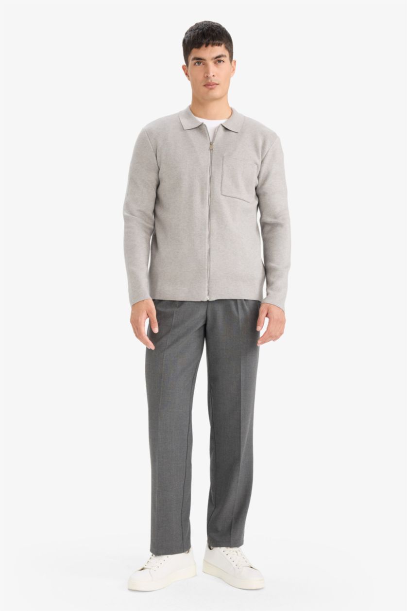 HOMME Gris Cardigan en tricot à col polo Coupe standard