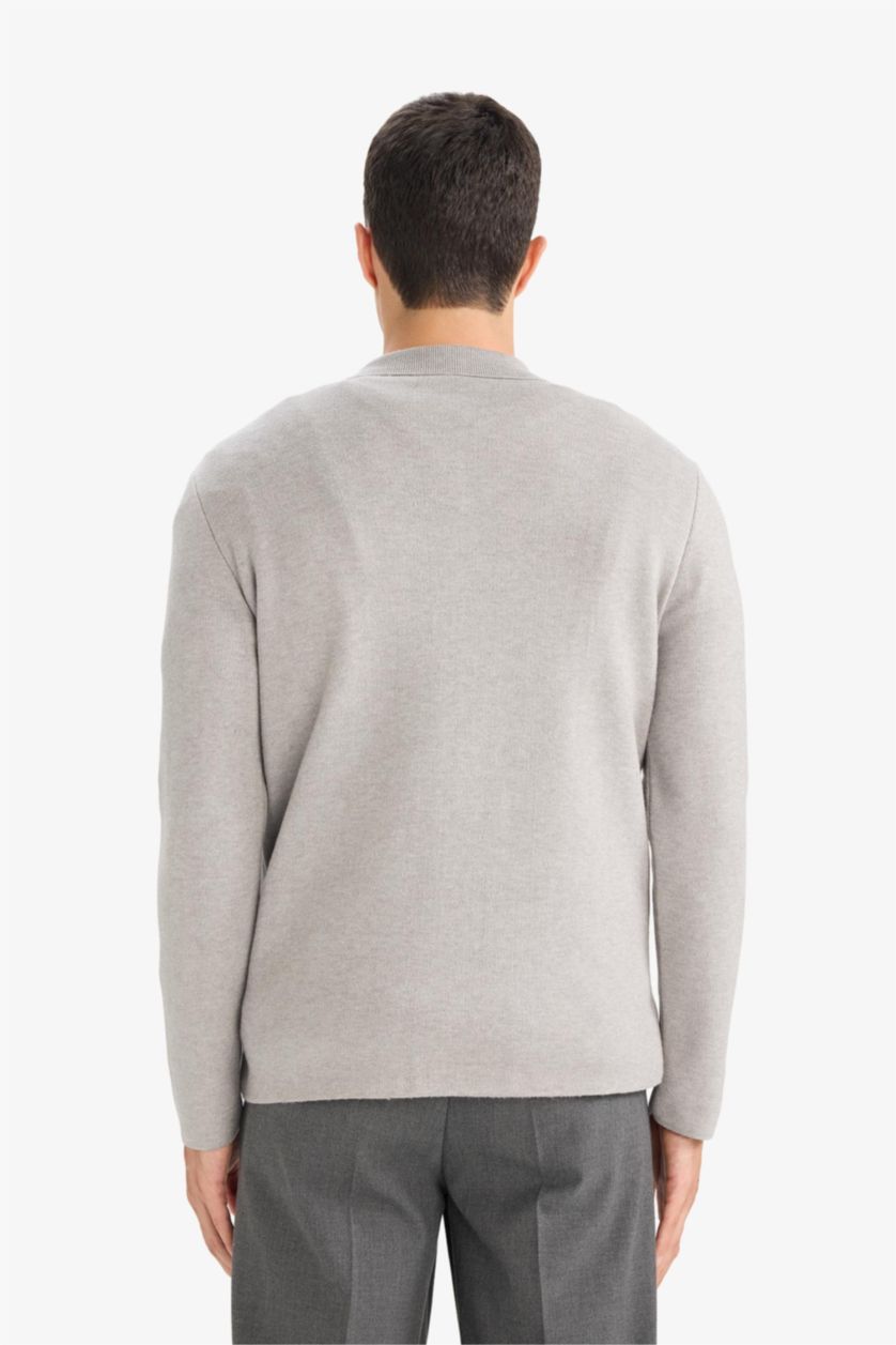 HOMME Gris Cardigan en tricot à col polo Coupe standard