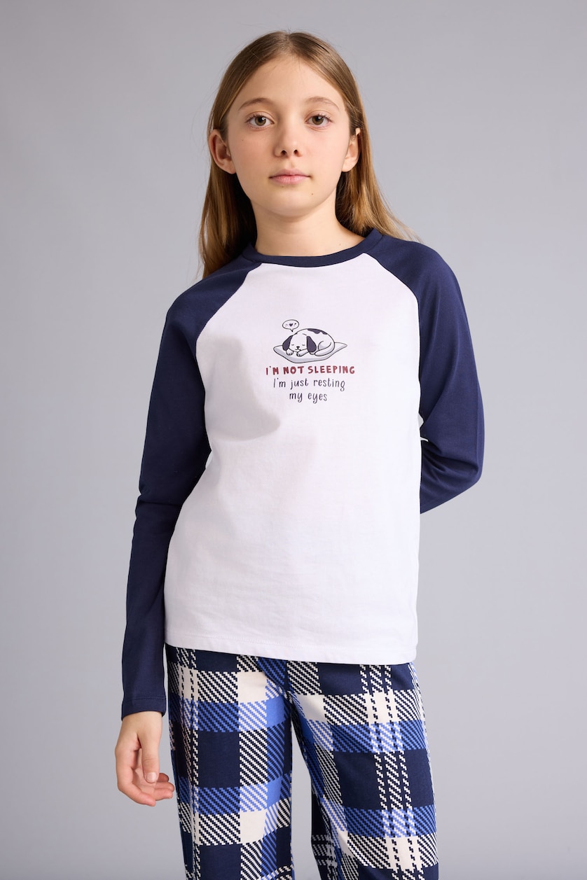 Girls & Teens White Girl Printed Long Sleeve Top Bottoms 2 Piece Pyjamas Set