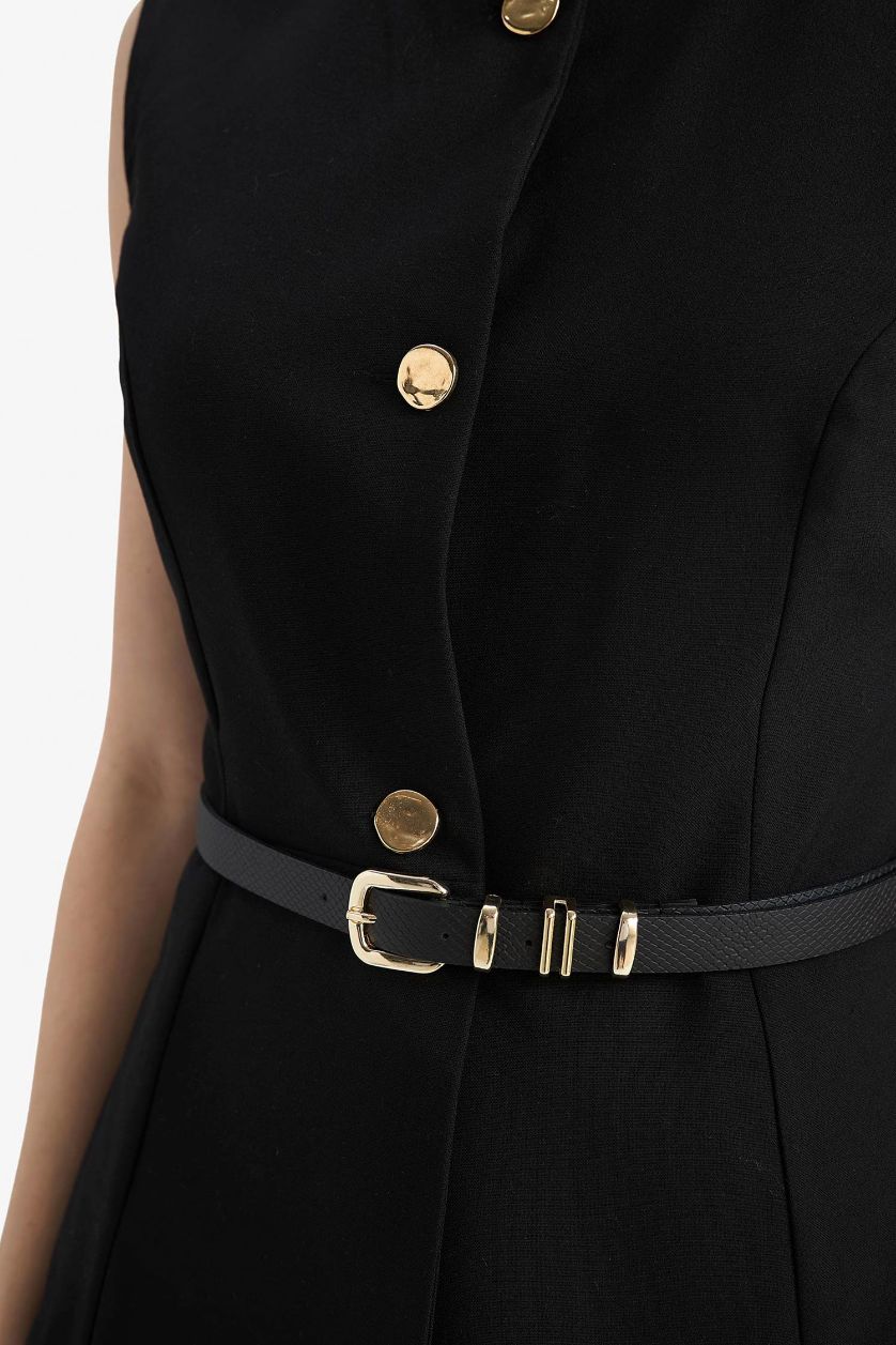 Kadın Siyah Fitted Düğmeli Yelek