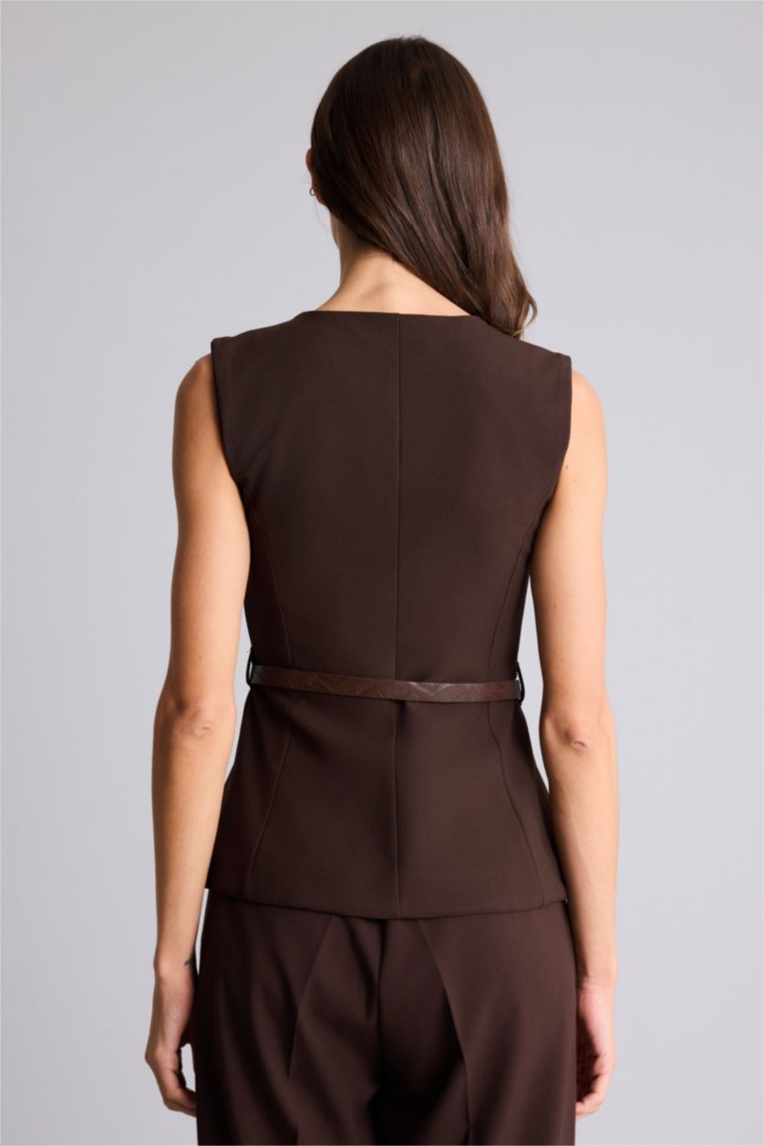 Woman Brown Slim Fit Crew Neck Vest