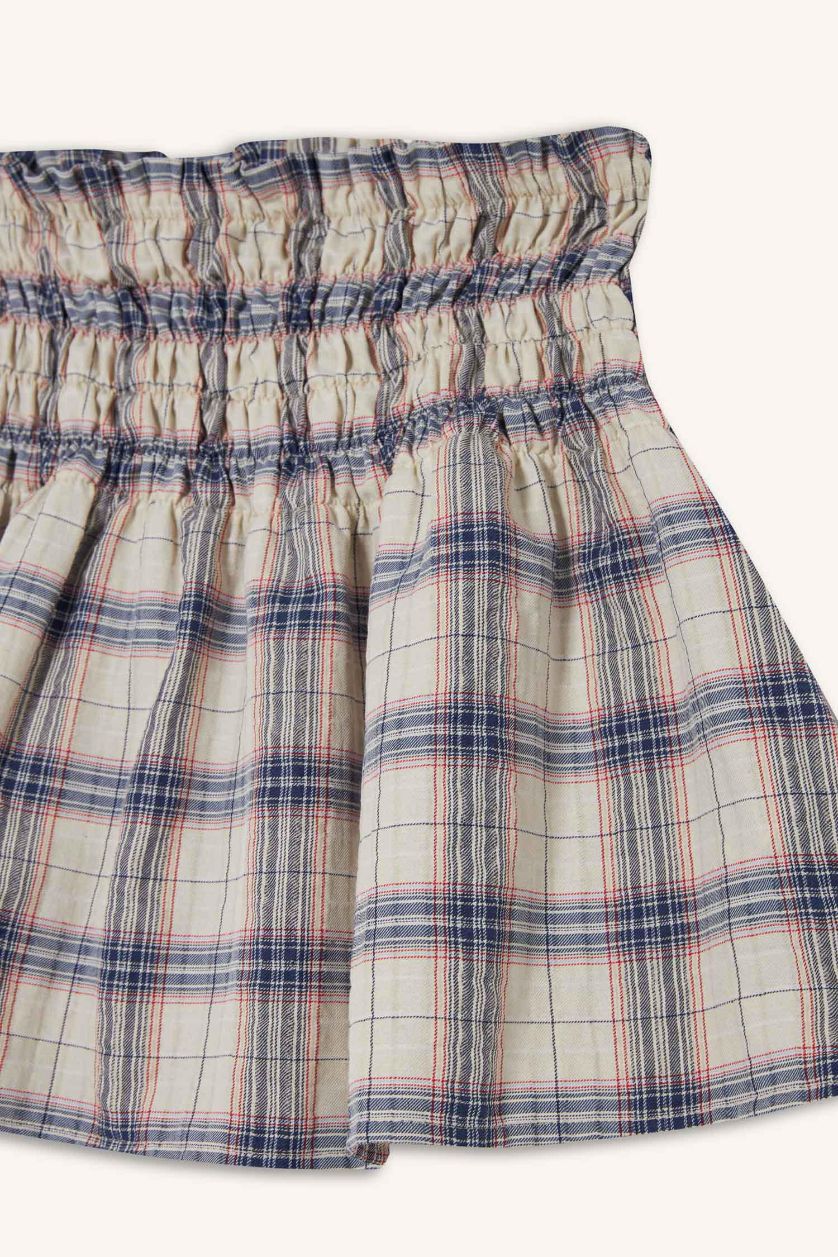 Kadın İndigo A Kesim Kareli Mini Etek