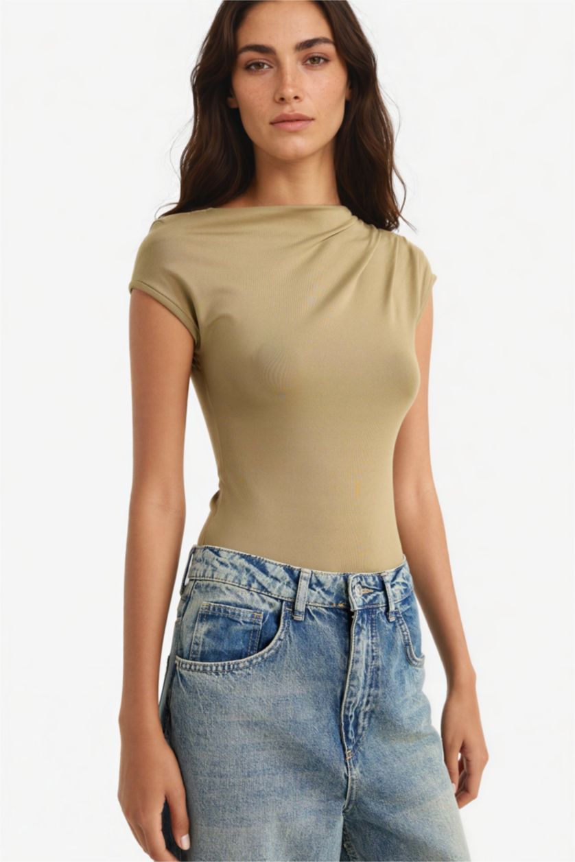 Әйелдерге хаки Әйелдерге слим пішімі бір иық Ішкөйлек