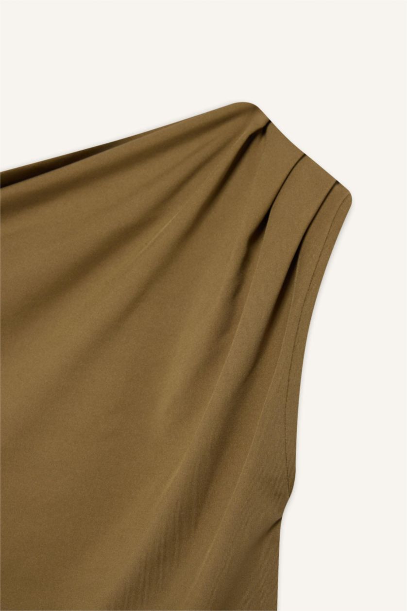 Kadın Haki Slim Fit Dar Kesim Asimetrik Çıtçıtlı Body