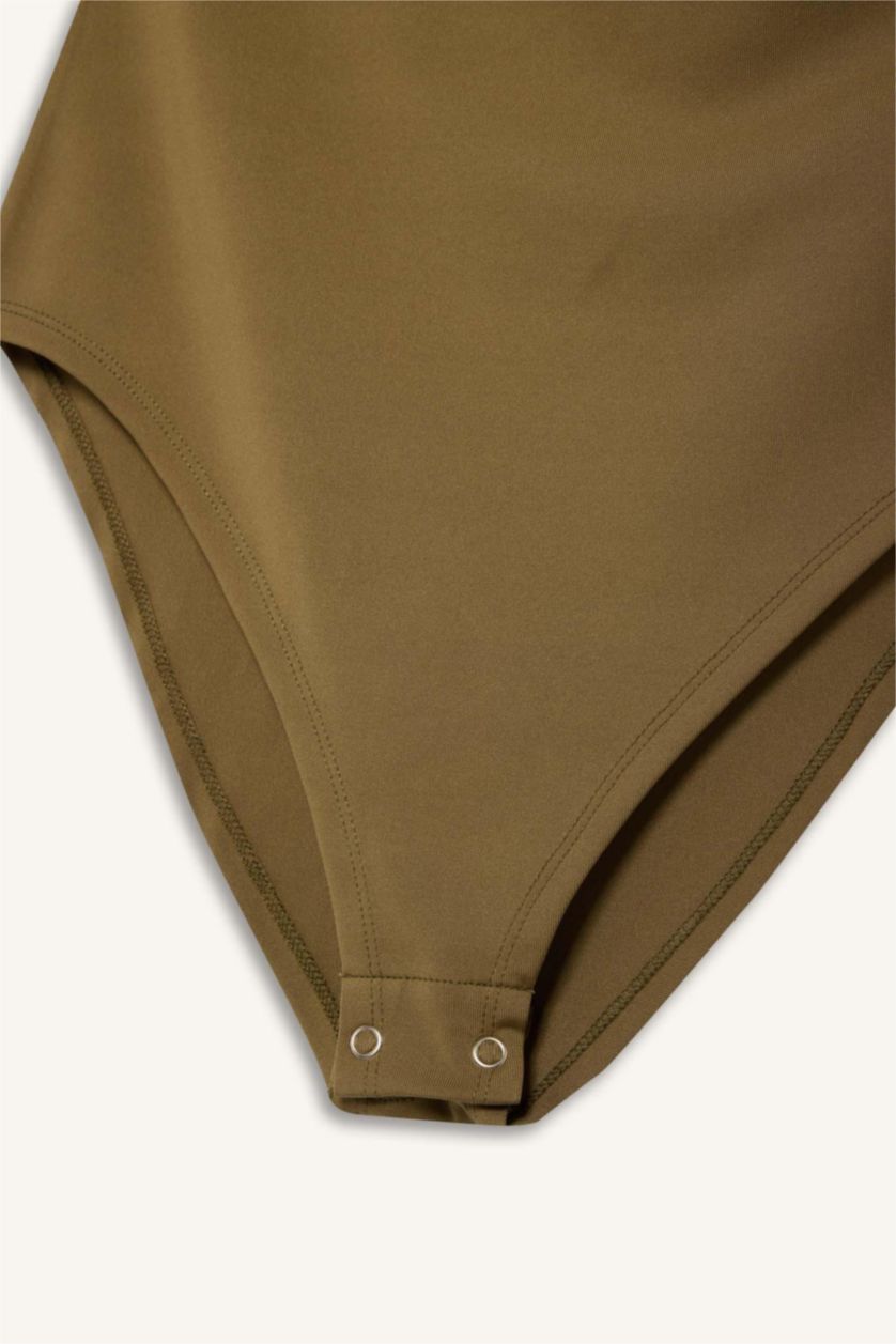 Kadın Haki Slim Fit Dar Kesim Asimetrik Çıtçıtlı Body