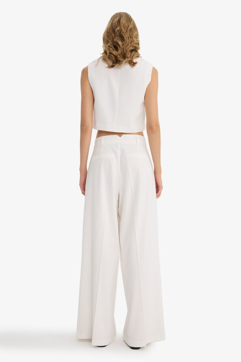 حريمي بيج فاتح بنطلون وايد ليج برجل واسع بجيب وخصر عالي