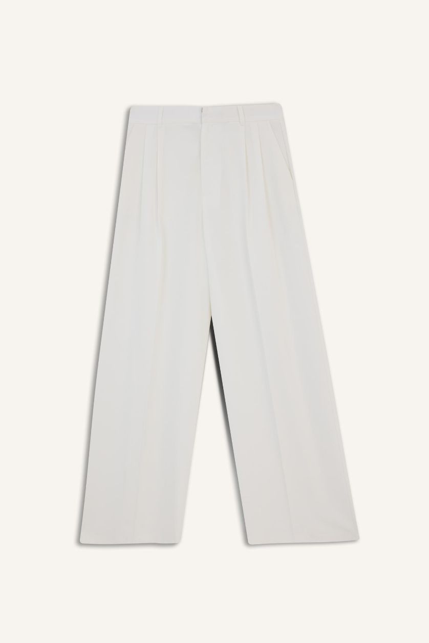 حريمي بيج فاتح بنطلون وايد ليج برجل واسع بجيب وخصر عالي