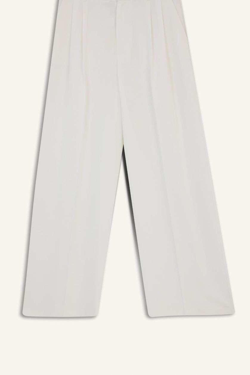 حريمي بيج فاتح بنطلون وايد ليج برجل واسع بجيب وخصر عالي