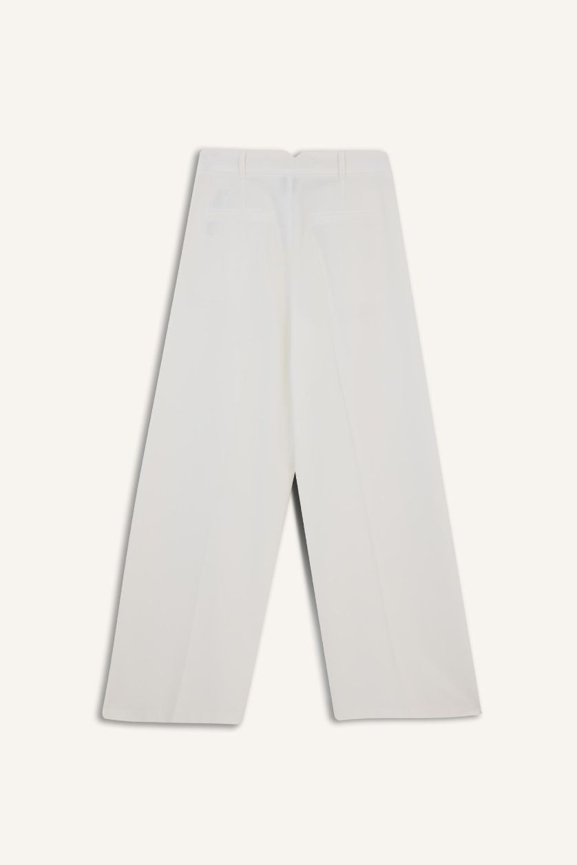 حريمي بيج فاتح بنطلون وايد ليج برجل واسع بجيب وخصر عالي