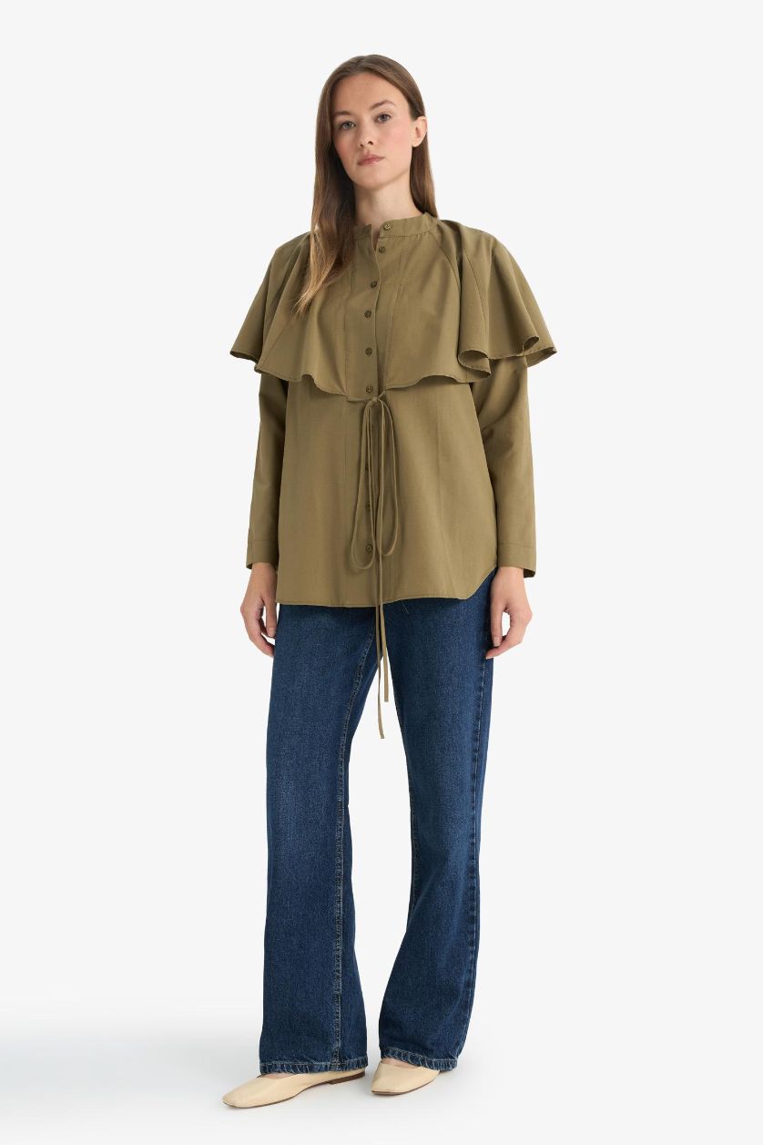 حريمي كاكي تونيك كم طويل تيري قطن قصة مريحة