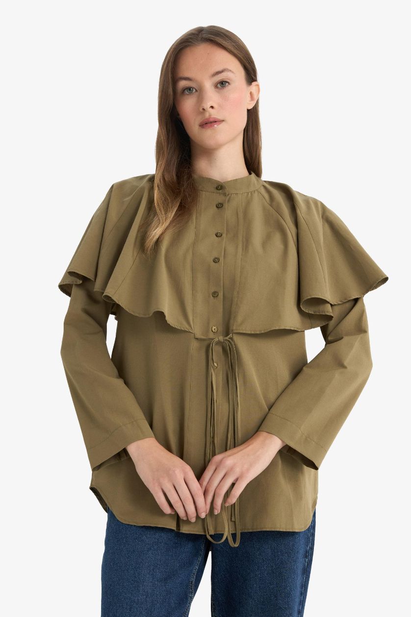 حريمي كاكي تونيك كم طويل تيري قطن قصة مريحة