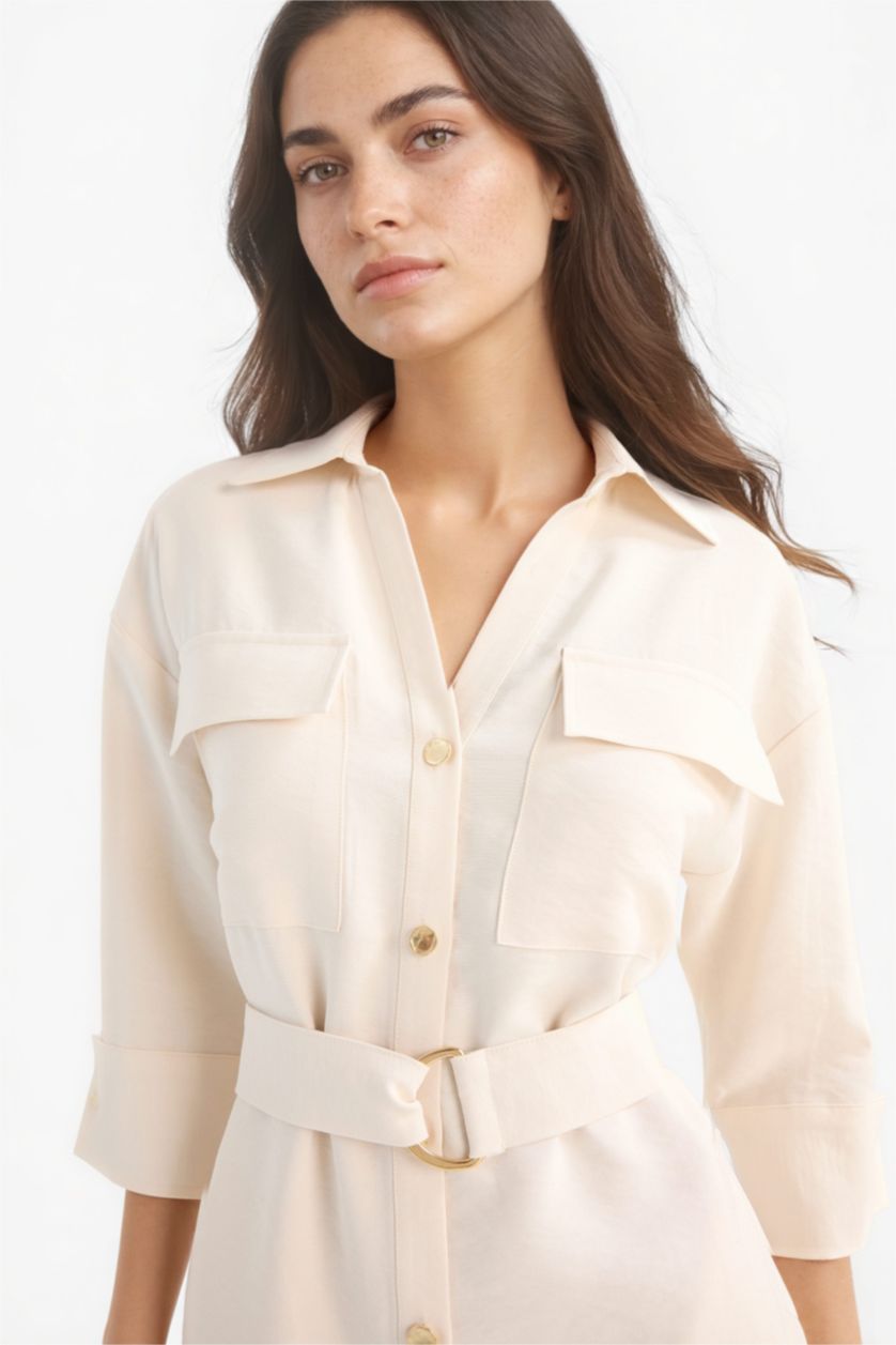 Kadın Kum Regular Fit Uzun Kollu Mini Elbise 