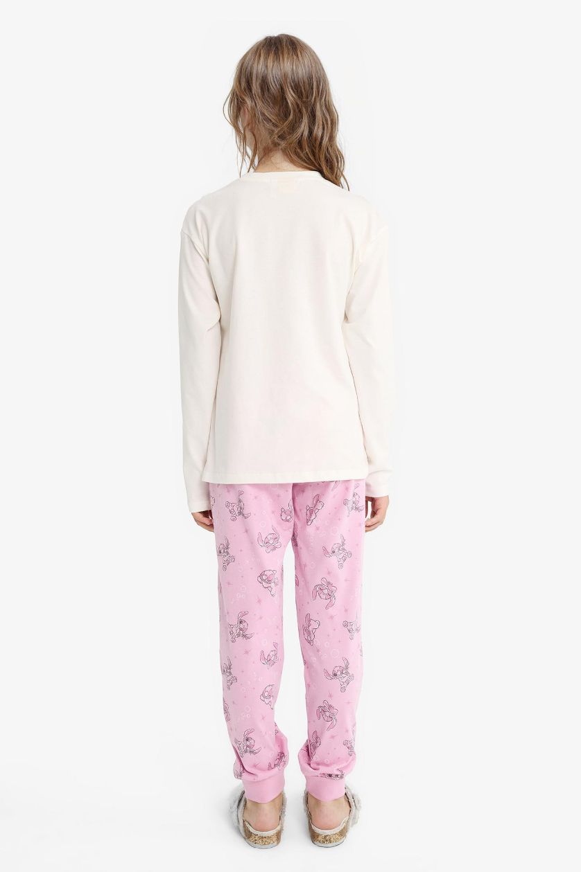 Kız Çocuk - Genç Kız Ekru Disney Lilo & Stitch Pijama Takımı Uzun Kollu Üst Uzun Alt Kız Çocuk