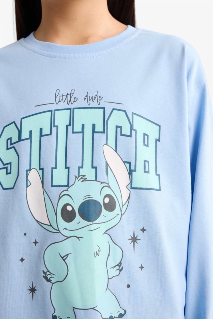 Kız Çocuk - Genç Kız Açık Mavi %100 Pamuklu Dısney Lılo & Stıtch Beli Lastikli Pijama Takımı Kız Çocuk