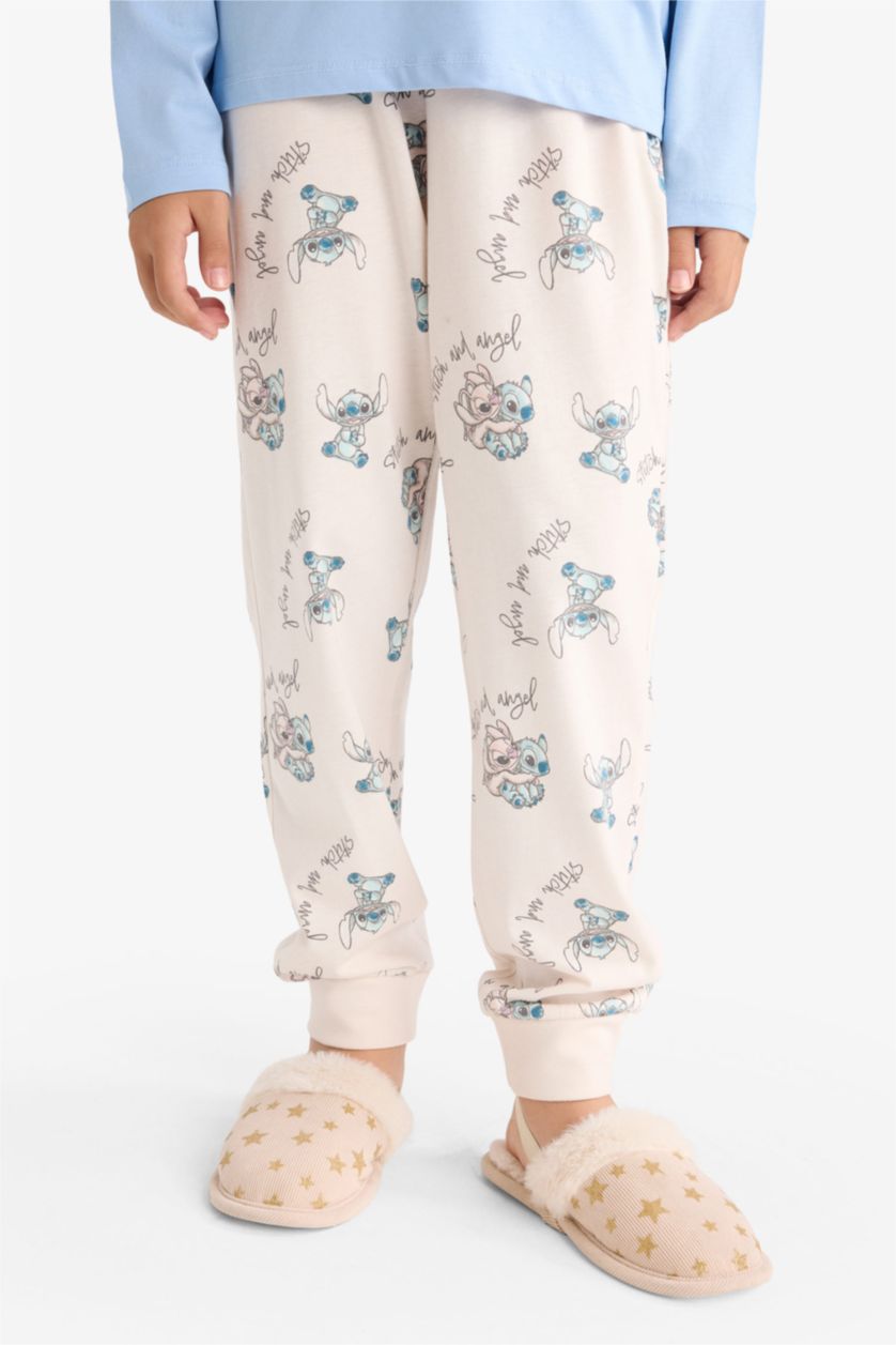 Kız Çocuk - Genç Kız Açık Mavi %100 Pamuklu Dısney Lılo & Stıtch Beli Lastikli Pijama Takımı Kız Çocuk